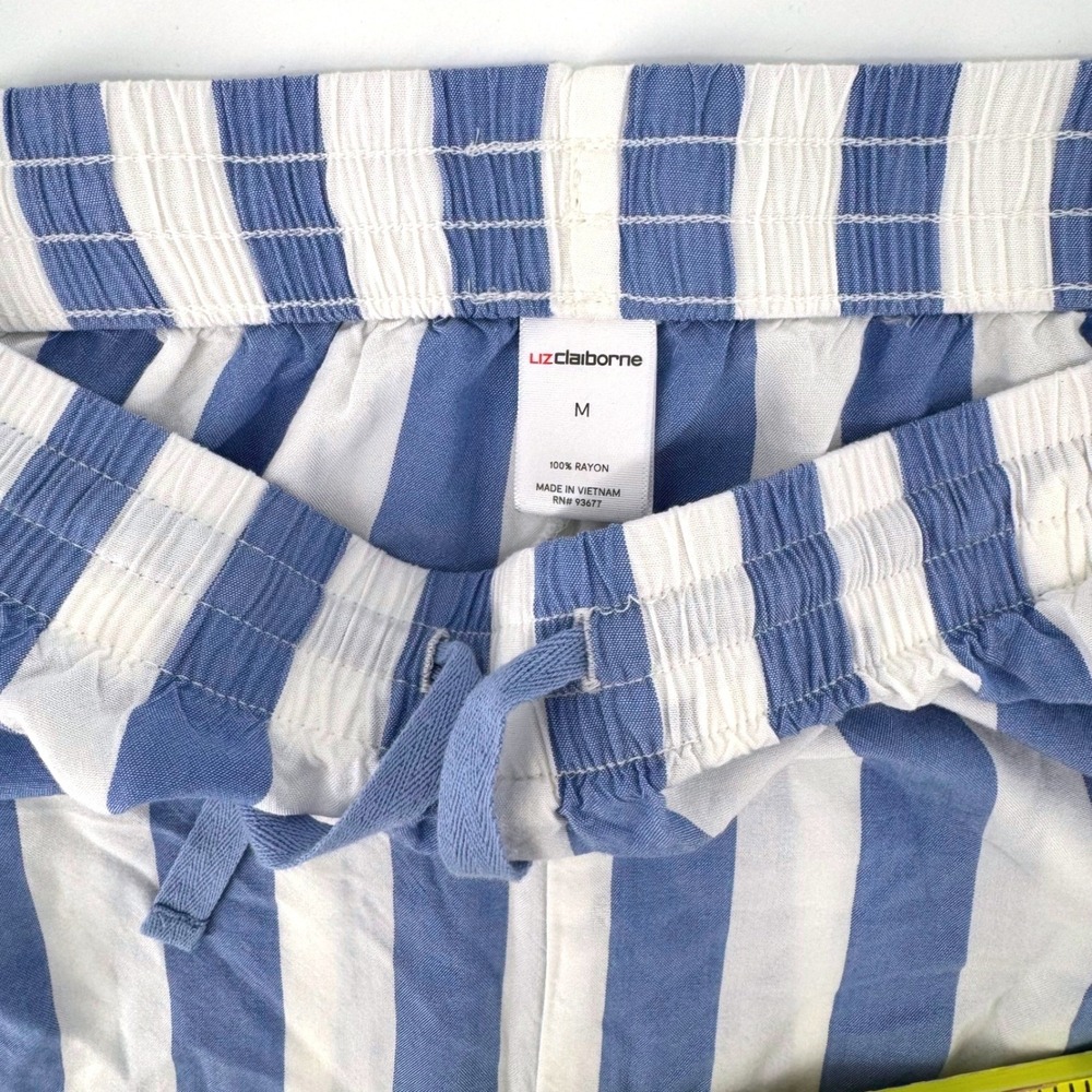 Liz Claiborne Pajama Pants Medium Blue White Striped Wide Leg Rayon Lightweight - Picture 6 of 7